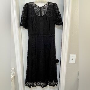 Elegant Shin Length Black Lace Dress Size 12